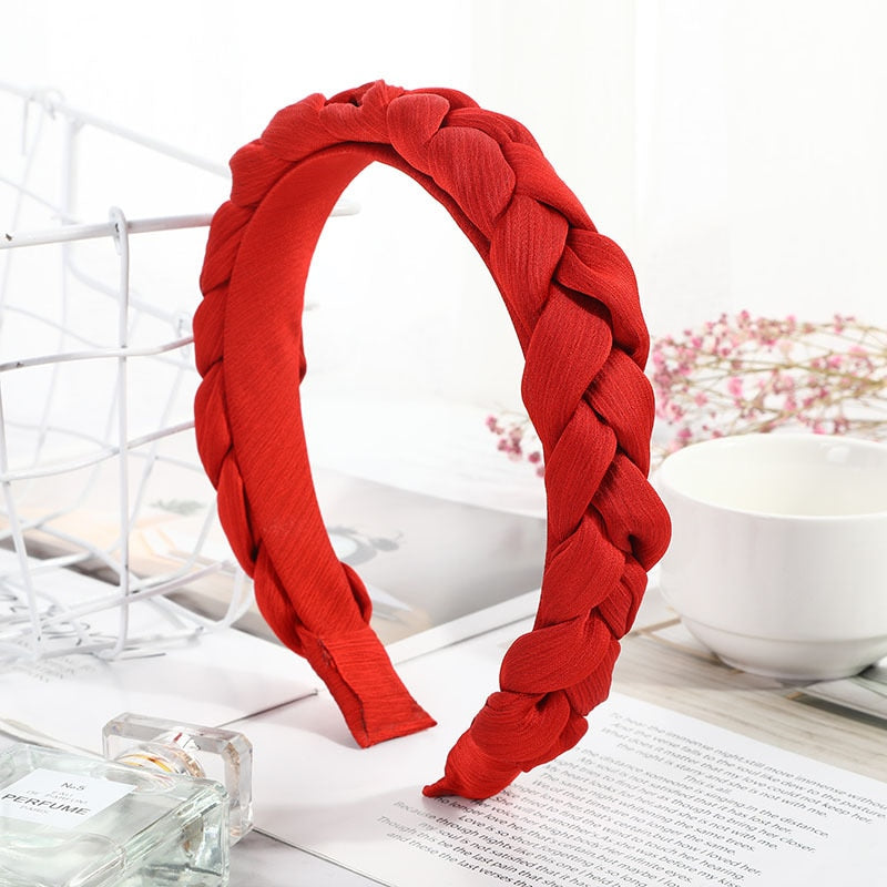 New Women Hairband Cross Knot Braid Twist Headband Adult Spring Autumn Shiny Color Headwear Wide Side Turban Hair Accessories - Orchid Unique  Orchid Unique 