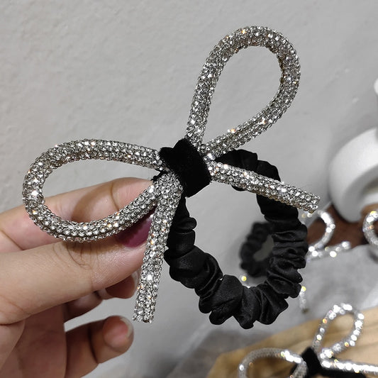 South Korea's Dongdaemun Shiny diamond-studded bow hair ring head rope ins fashionable wild sweet tie hair rubber band Women - Orchid Unique