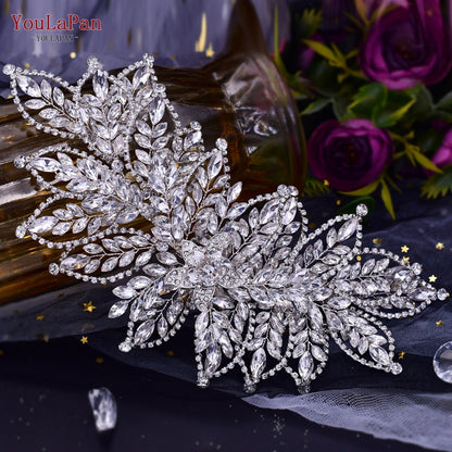 YouLaPan HP282 Wedding Headband Alloy Flower Leaf Hair Tiara Rhinestone Headpiece Bridal Headwear Hair Accessories Head Jewelry - Orchid Unique 