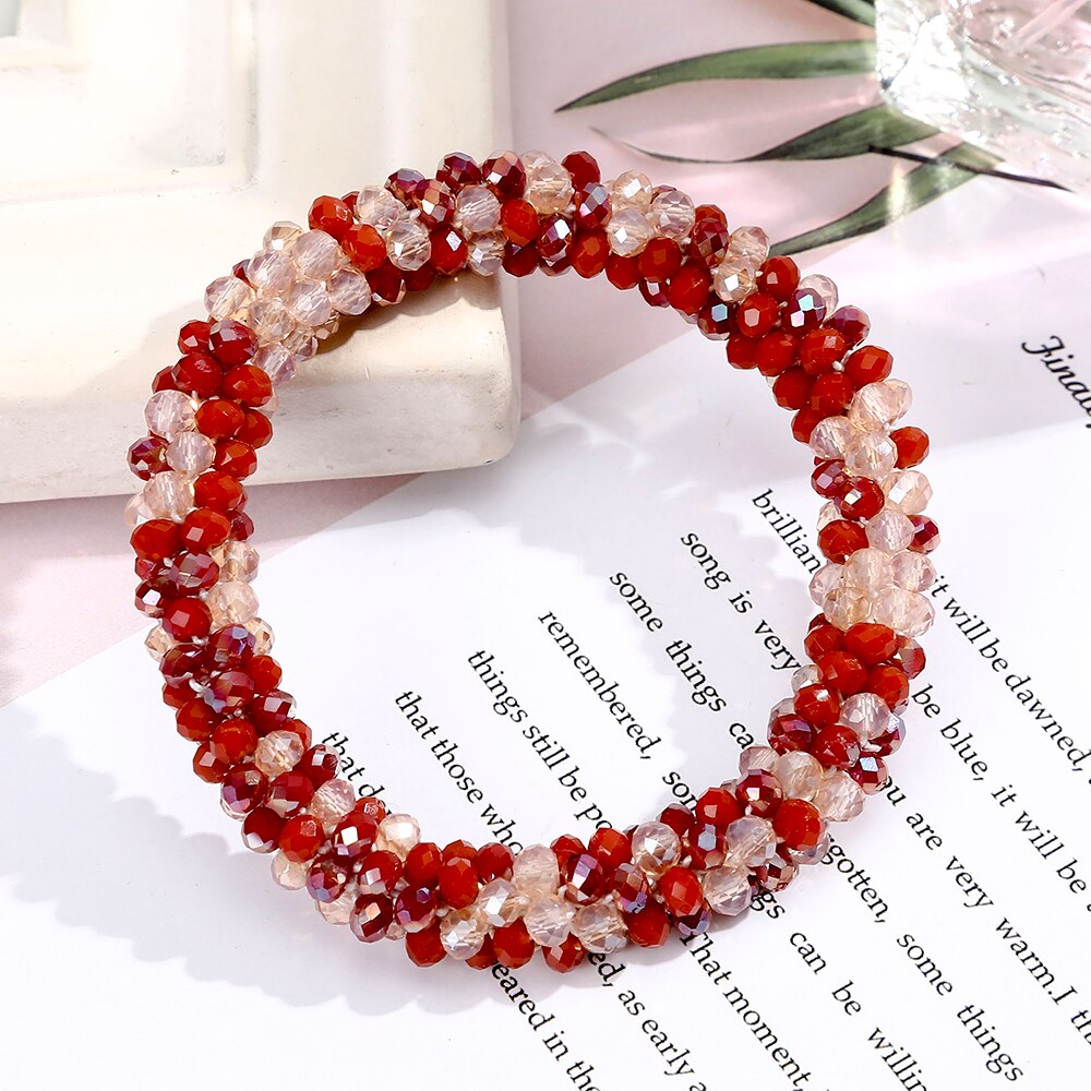 Levao Crystal Beads Hair Rope for Women Ponytail Scrunchies Elastic Hair Bands Beaded Rubber Hairband Hair Accessories - Orchid Unique 