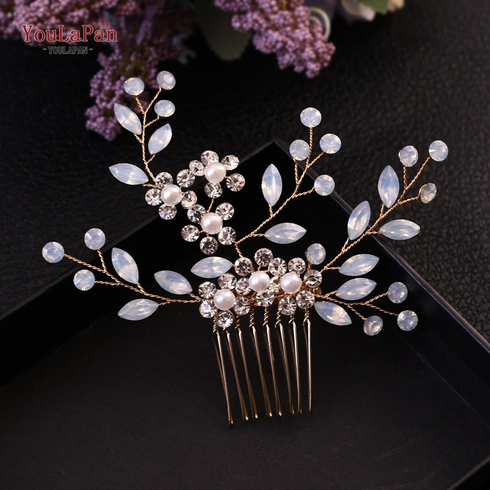 YouLaPan HP133 Rhinestone Crystal Bridal Hair Accessories Women Hair Comb Bride Hair Clips Flower Hair Pins Party Headpiece - Orchid Unique  Orchid Unique 