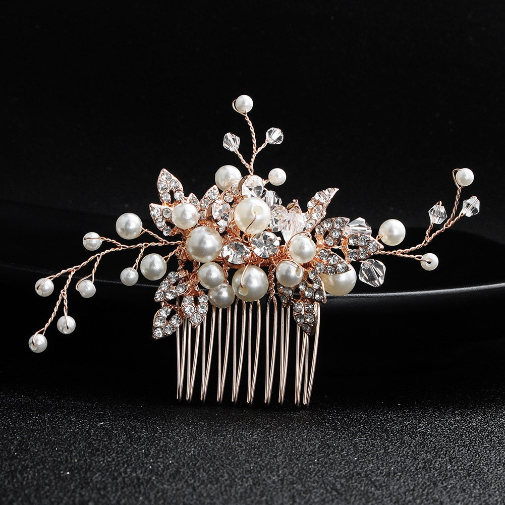 Rhinestone Bridal Hair Comb Pearl Tiaras - Orchid Unique  Orchid Unique 