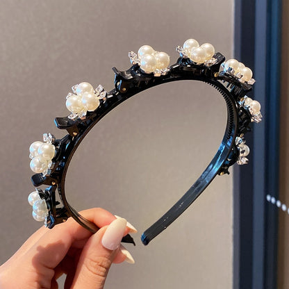 Fashion Pearl Non-Slip Rhinestone Hairbands Elastic Flower Women Hair Hoop Bands Headband Bezel Girls Hair Accessories Headdress - Orchid Unique 