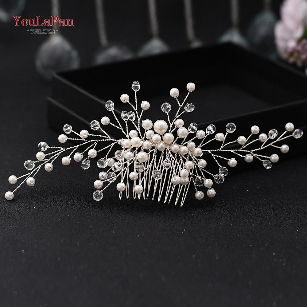 YouLaPan HP133 Rhinestone Crystal Bridal Hair Accessories Women Hair Comb Bride Hair Clips Flower Hair Pins Party Headpiece - Orchid Unique  Orchid Unique 