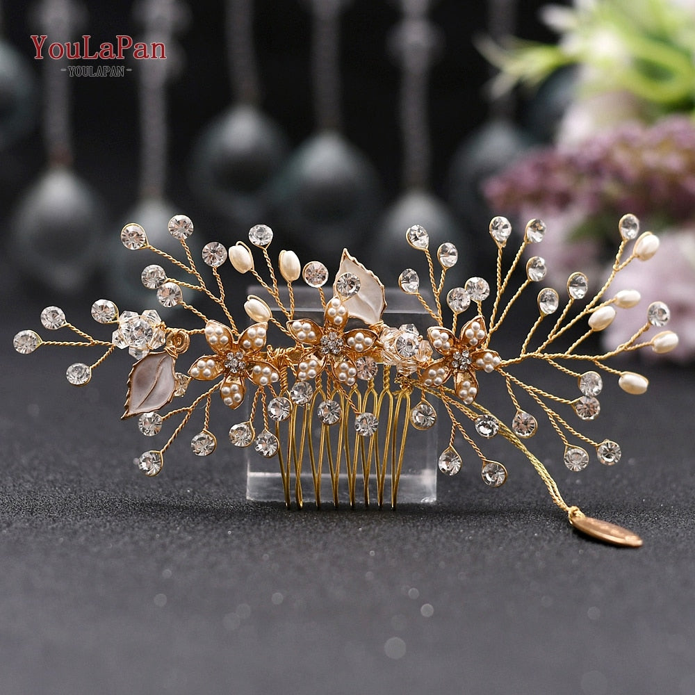 YouLaPan HP133 Rhinestone Crystal Bridal Hair Accessories Women Hair Comb Bride Hair Clips Flower Hair Pins Party Headpiece - Orchid Unique  Orchid Unique 