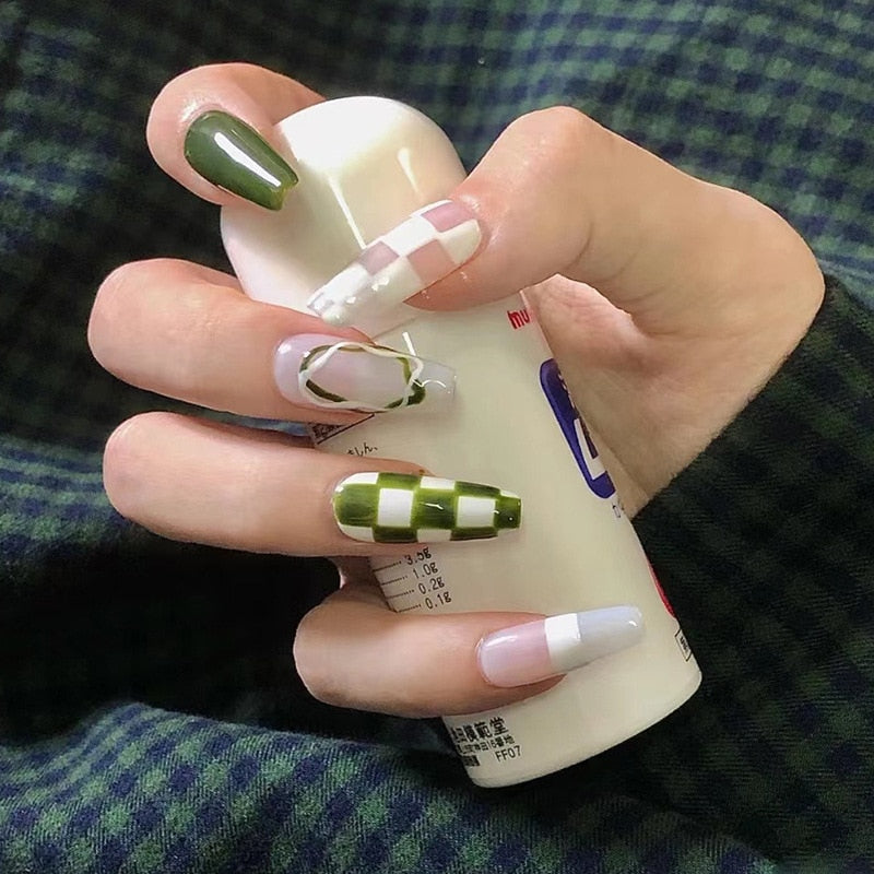 False Nails Coffin Almond Artificial Fake Nails - Orchid Unique 