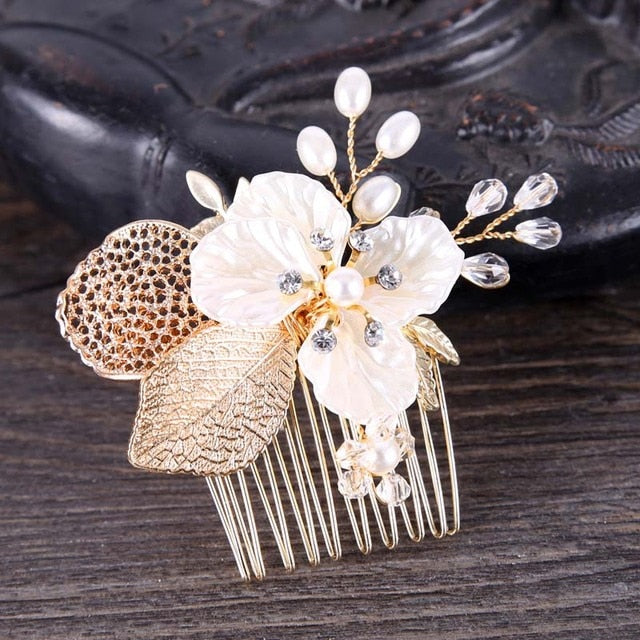 Rhinestone Bridal Hair Comb Pearl Tiaras - Orchid Unique 