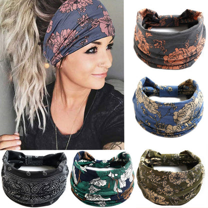 Boho Flower Print Wide Headbands - Orchid Unique 