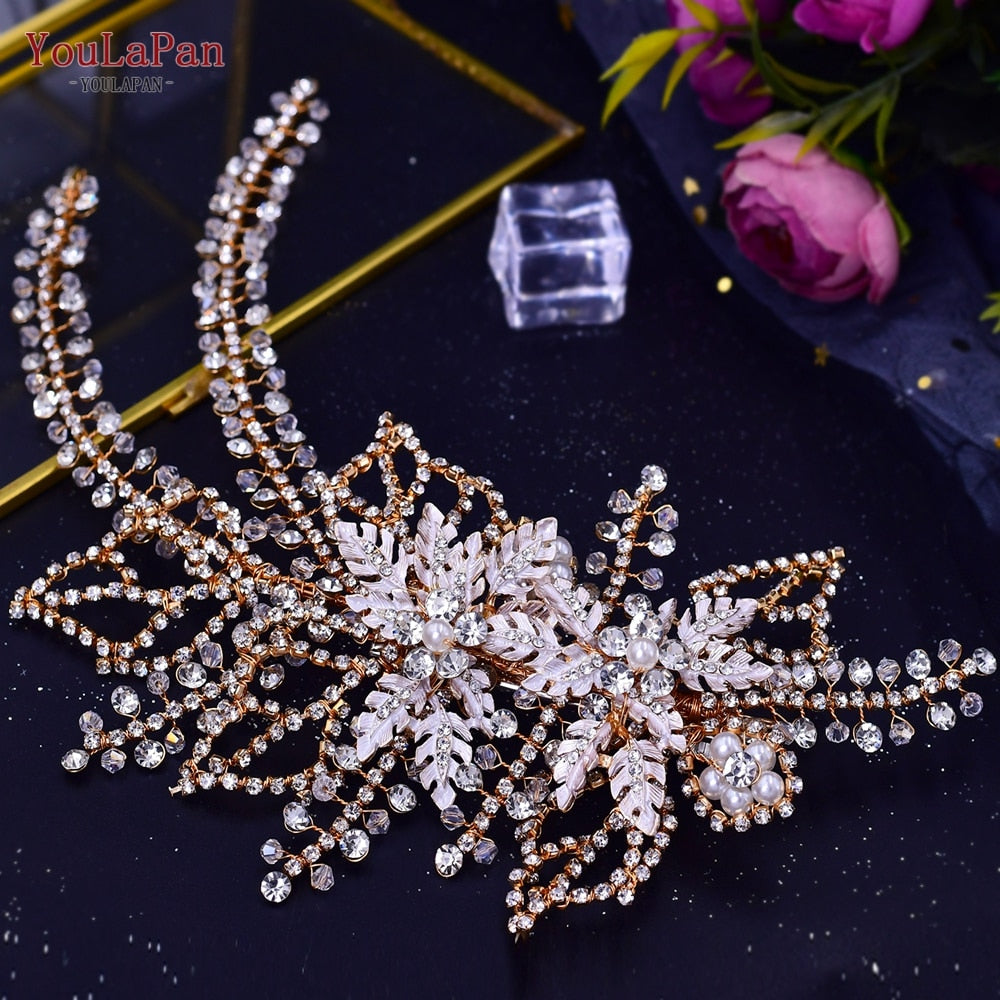 YouLaPan HP438 Shiny Bridal Headdress Luxury Wedding Headband Women Hair Accessories Queen Headpiece Party Banquet Headwear - Orchid Unique  Orchid Unique 