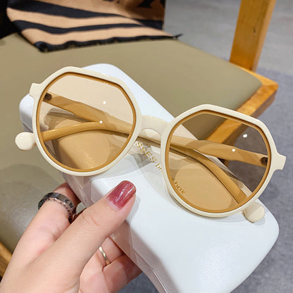 OLOEY Fashion Style All-match Trend Sunglasses Personalized Round Frame Sunglasses Ins Trend Candy Color Big Frame Sunglasses - Orchid Unique 