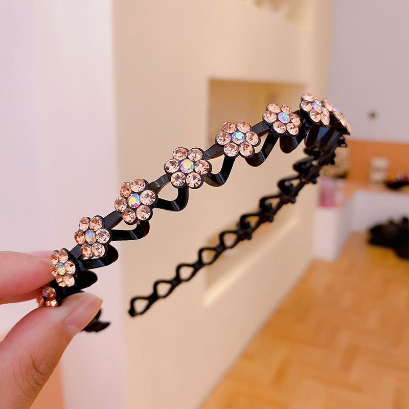 Fashion Pearl Non-Slip Rhinestone Hairbands Elastic Flower Women Hair Hoop Bands Headband Bezel Girls Hair Accessories Headdress - Orchid Unique 