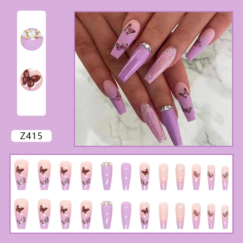 Long Coffin False Nails - Orchid Unique  Orchid Unique 