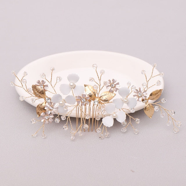 Rhinestone Bridal Hair Comb Pearl Tiaras - Orchid Unique 