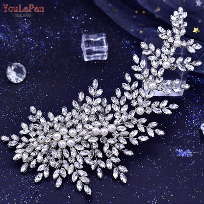 YouLaPan HP438 Shiny Bridal Headdress Luxury Wedding Headband Women Hair Accessories Queen Headpiece Party Banquet Headwear - Orchid Unique 