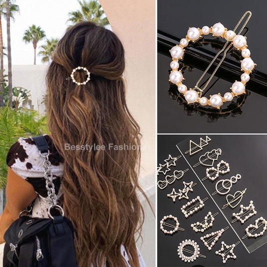 Fashion Pearl Hair Clip Women Girls Elegant Design Triangular Star Round Hairpin Barrette Hair Pins Ponytail Hair Accessories - Orchid Unique 
