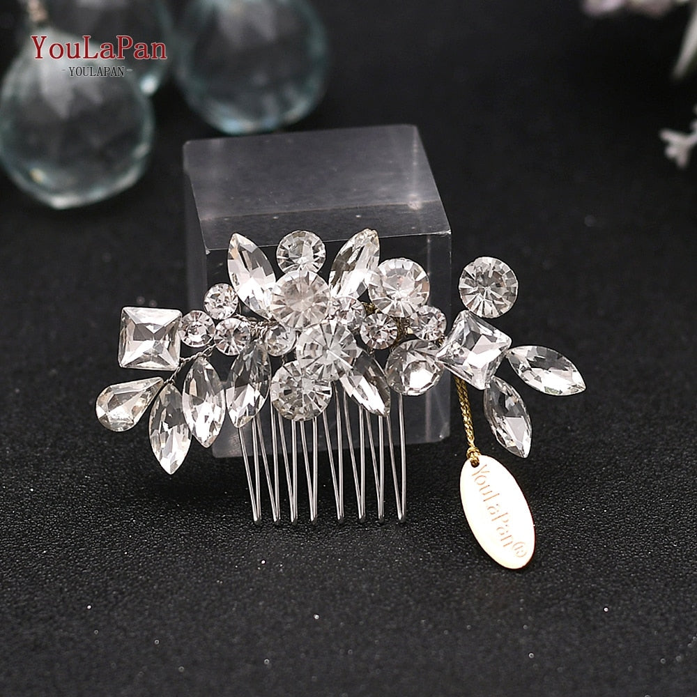 YouLaPan HP133 Rhinestone Crystal Bridal Hair Accessories Women Hair Comb Bride Hair Clips Flower Hair Pins Party Headpiece - Orchid Unique  Orchid Unique 