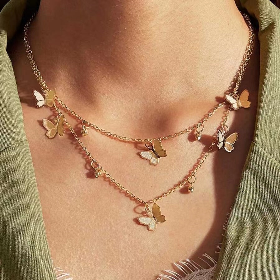 Double Butterfly Necklace Pendant Set - Orchid Unique 
