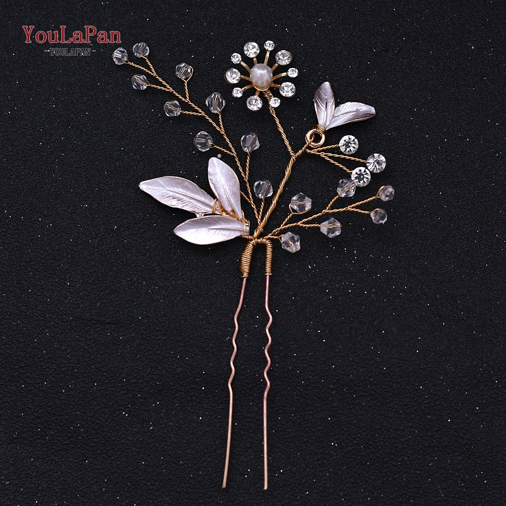 YouLaPan HP133 Rhinestone Crystal Bridal Hair Accessories Women Hair Comb Bride Hair Clips Flower Hair Pins Party Headpiece - Orchid Unique  Orchid Unique 