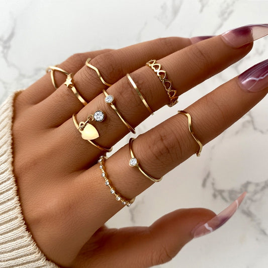 Boho Gold Color 22pcs Heart Rings Set - Orchid Unique 