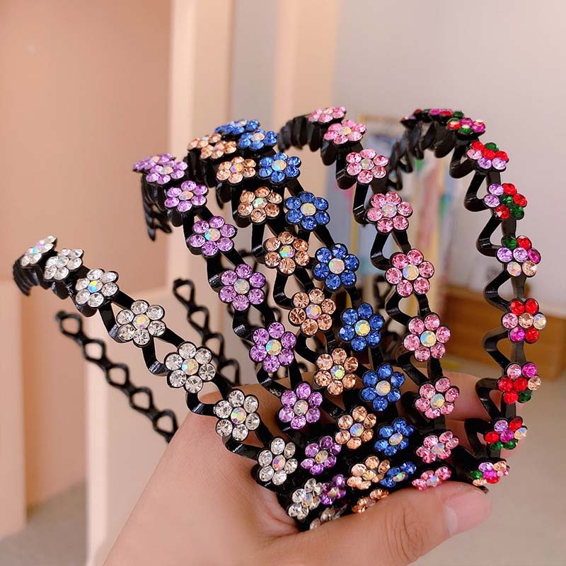 Fashion Pearl Non-Slip Rhinestone Hairbands Elastic Flower Women Hair Hoop Bands Headband Bezel Girls Hair Accessories Headdress - Orchid Unique 