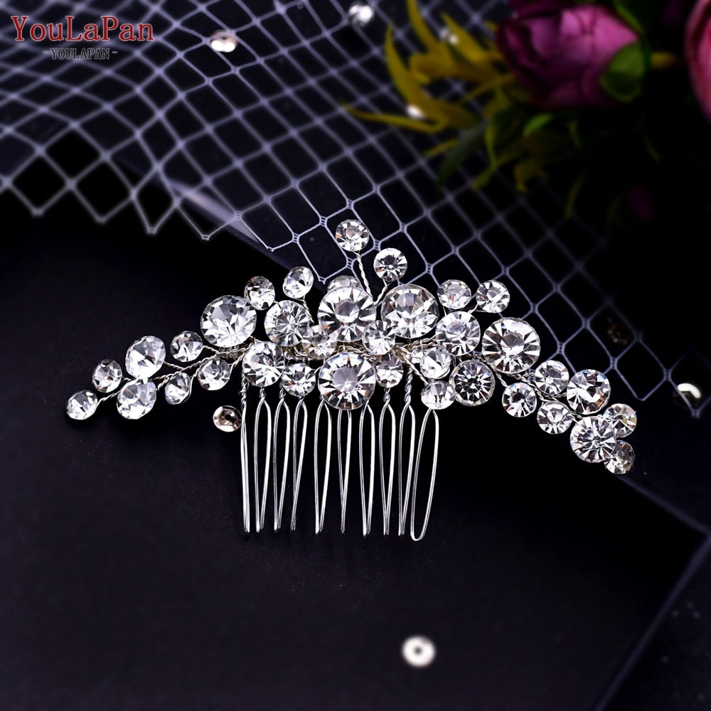 YouLaPan HP133 Rhinestone Crystal Bridal Hair Accessories Women Hair Comb Bride Hair Clips Flower Hair Pins Party Headpiece - Orchid Unique  Orchid Unique 