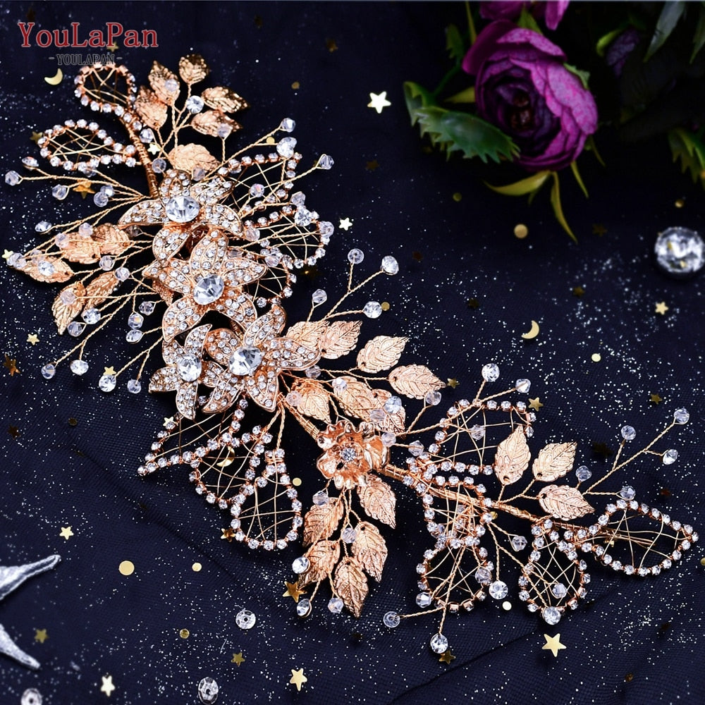 YouLaPan HP438 Shiny Bridal Headdress Luxury Wedding Headband Women Hair Accessories Queen Headpiece Party Banquet Headwear - Orchid Unique  Orchid Unique 