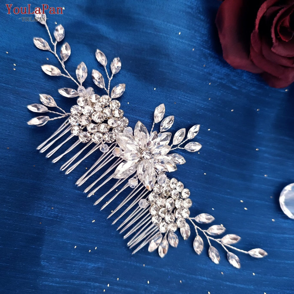 YouLaPan HP133 Rhinestone Crystal Bridal Hair Accessories Women Hair Comb Bride Hair Clips Flower Hair Pins Party Headpiece - Orchid Unique  Orchid Unique 