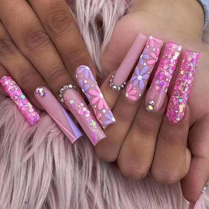 Long Coffin False Nails - Orchid Unique 