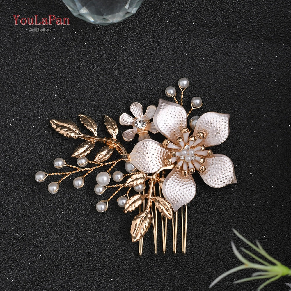 YouLaPan HP133 Rhinestone Crystal Bridal Hair Accessories Women Hair Comb Bride Hair Clips Flower Hair Pins Party Headpiece - Orchid Unique  Orchid Unique 