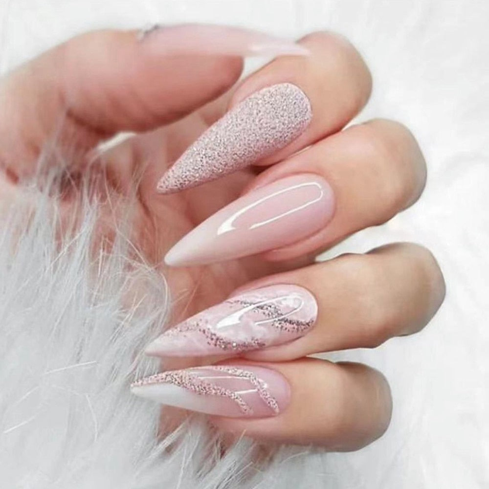 Long Stiletto False Nails - Orchid Unique 