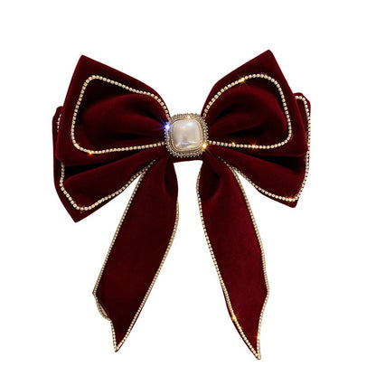 Korean Velvet Bow Hair Pins Fabric Rhinestone Pearl Hair Clips for Women Luxulry Jewelry Spring Clip Gils Hair Accessories - Orchid Unique 