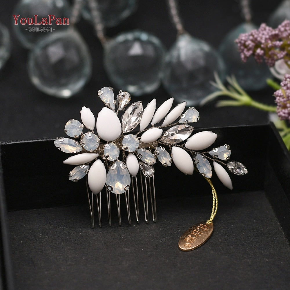 YouLaPan HP133 Rhinestone Crystal Bridal Hair Accessories Women Hair Comb Bride Hair Clips Flower Hair Pins Party Headpiece - Orchid Unique  Orchid Unique 