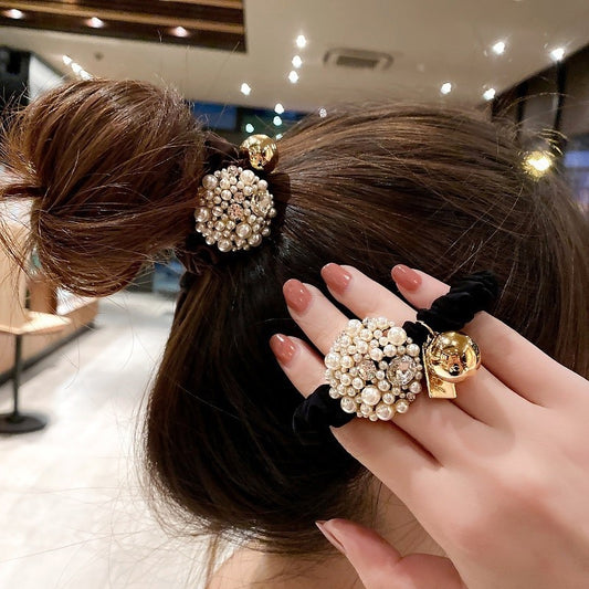 Fashion New Ball Hair Ties For Women Circle Temperament Pearl Head Rope Net Red High-End Headdress Hair Rubber Band Female - Orchid Unique