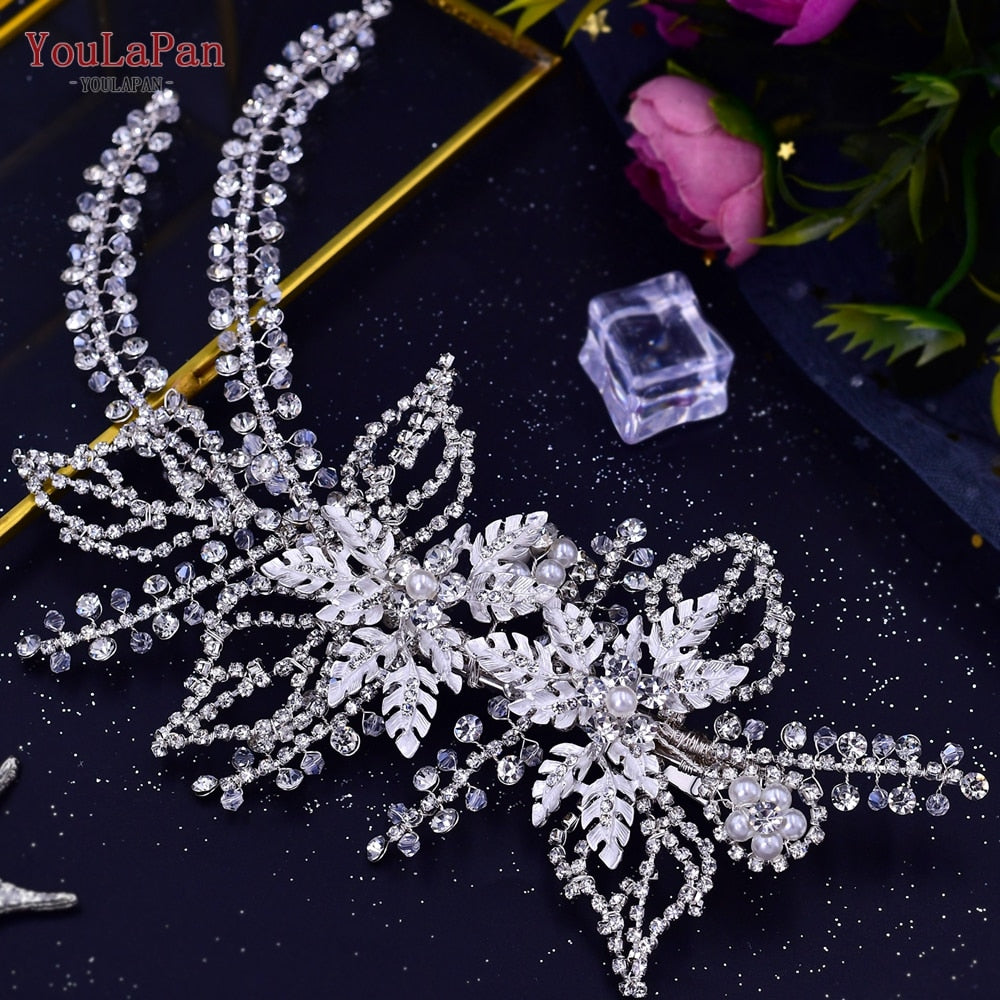 YouLaPan HP438 Shiny Bridal Headdress Luxury Wedding Headband Women Hair Accessories Queen Headpiece Party Banquet Headwear - Orchid Unique  Orchid Unique 