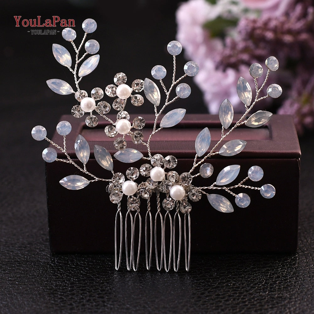 YouLaPan HP133 Rhinestone Crystal Bridal Hair Accessories Women Hair Comb Bride Hair Clips Flower Hair Pins Party Headpiece - Orchid Unique  Orchid Unique 