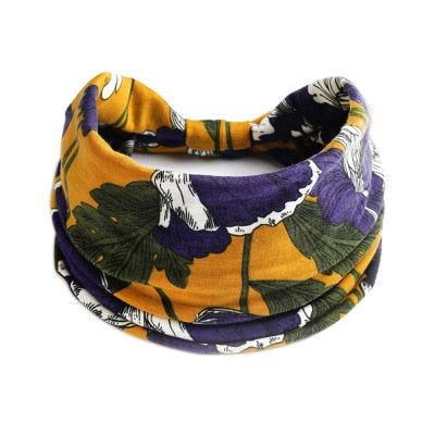 Boho Flower Print Wide Headbands - Orchid Unique 