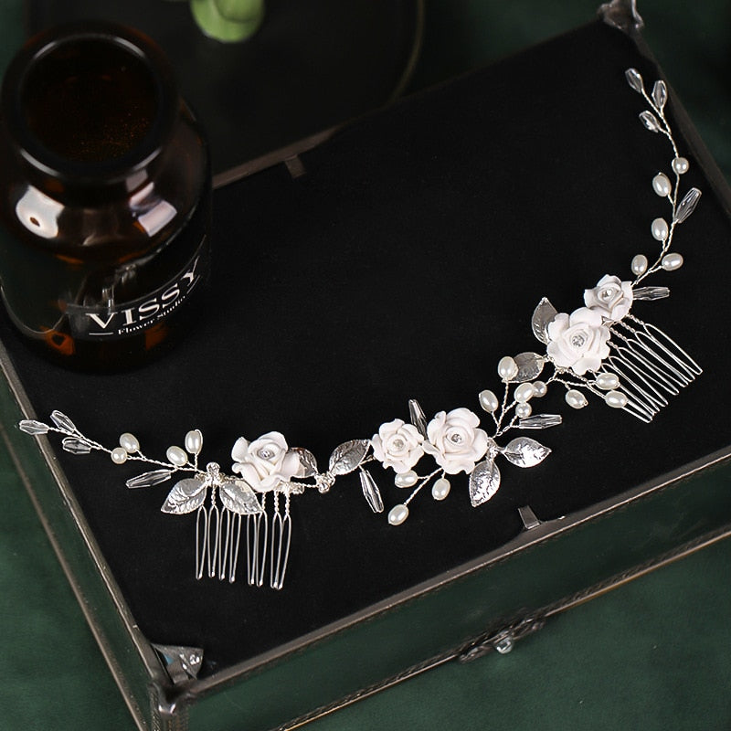 Rhinestone Bridal Hair Comb Pearl Tiaras - Orchid Unique 