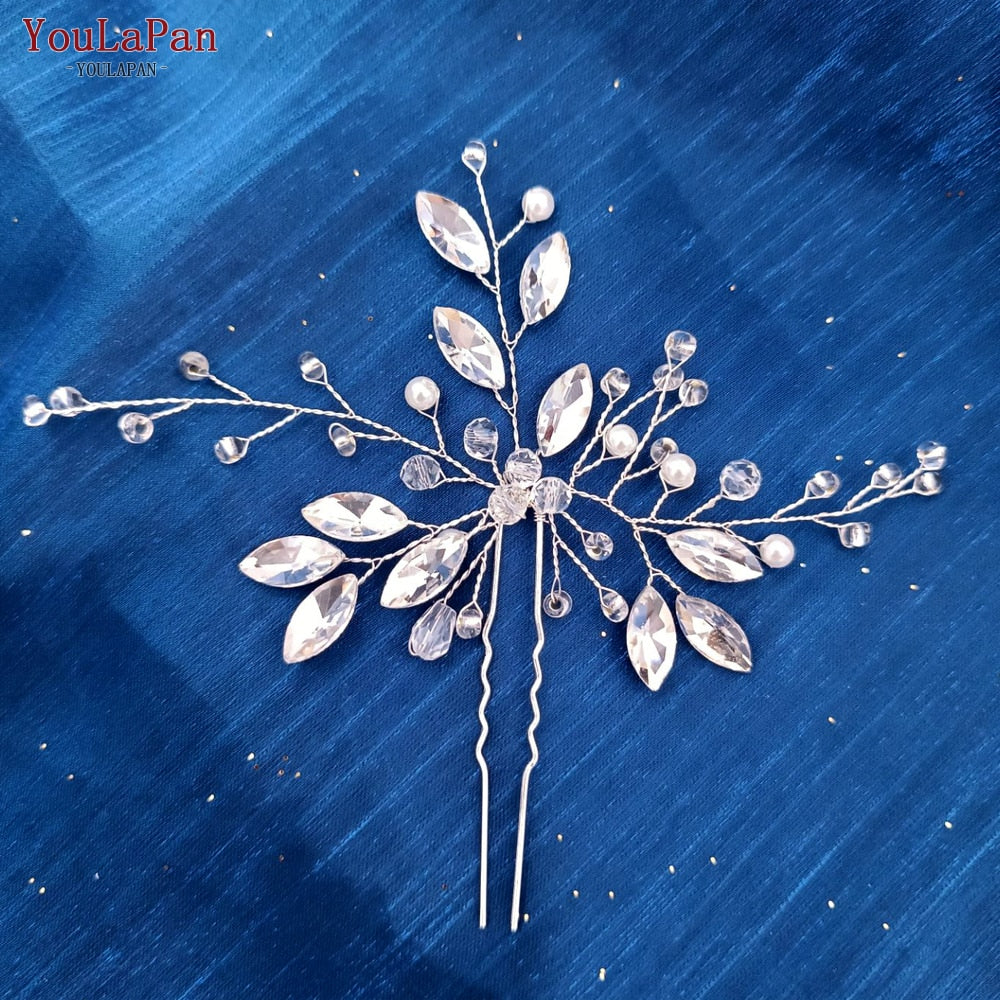 YouLaPan HP133 Rhinestone Crystal Bridal Hair Accessories Women Hair Comb Bride Hair Clips Flower Hair Pins Party Headpiece - Orchid Unique  Orchid Unique 