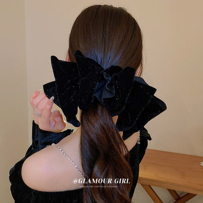 Korean Velvet Bow Hair Pins Fabric Rhinestone Pearl Hair Clips for Women Luxulry Jewelry Spring Clip Gils Hair Accessories - Orchid Unique 