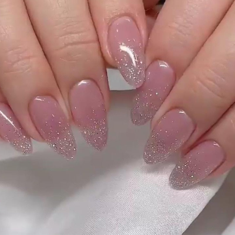 Short Glitter Fake Nails Press on - Orchid Unique  Orchid Unique 