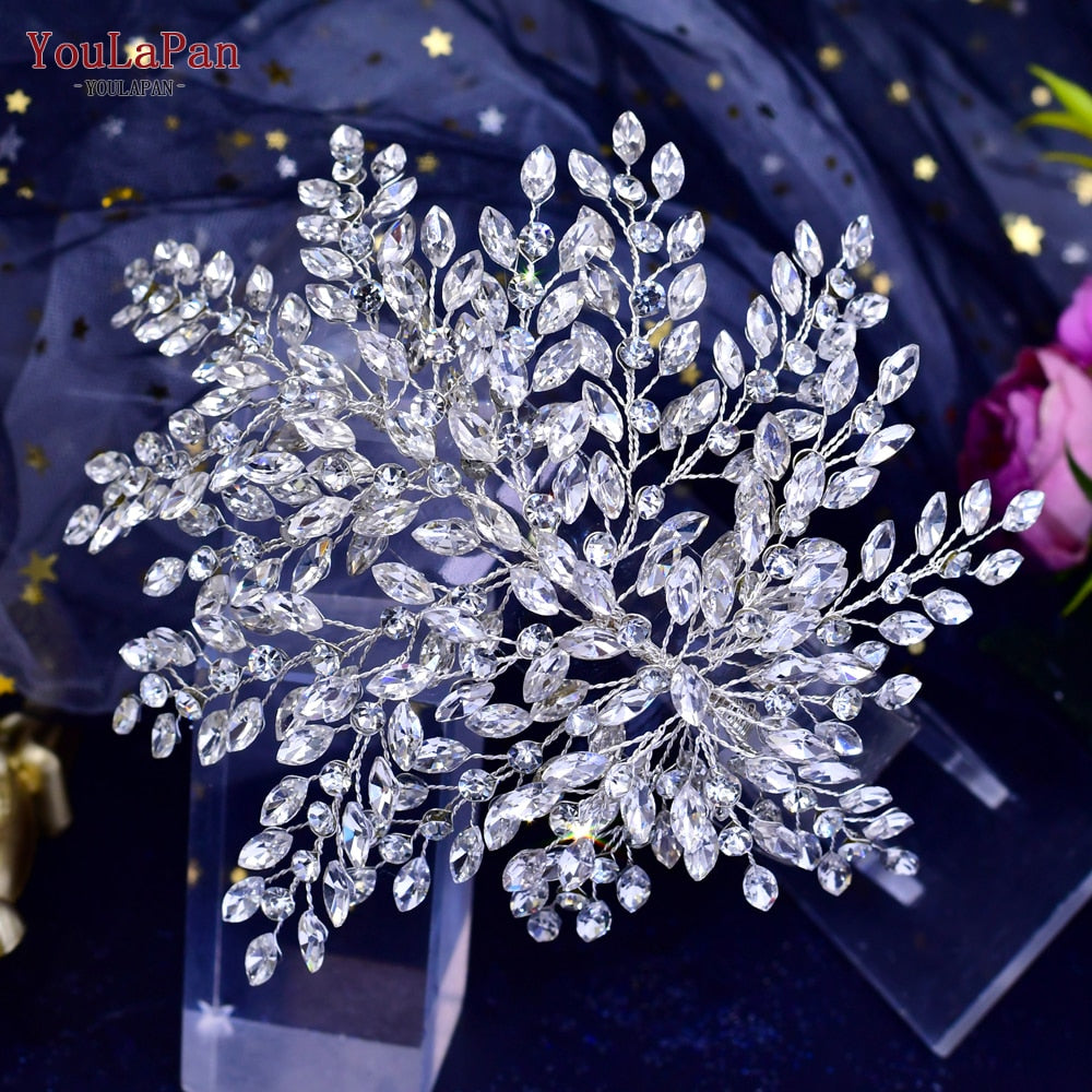 YouLaPan HP438 Shiny Bridal Headdress Luxury Wedding Headband Women Hair Accessories Queen Headpiece Party Banquet Headwear - Orchid Unique  Orchid Unique 