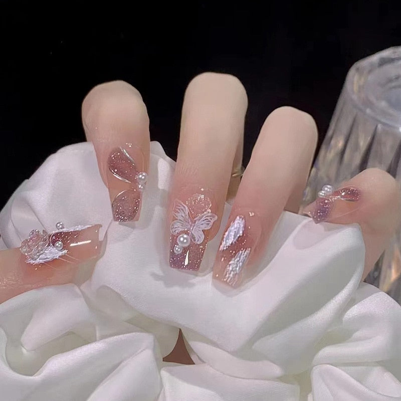 False Nails Coffin Almond Artificial Fake Nails - Orchid Unique  Orchid Unique 