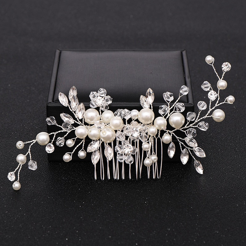 Rhinestone Bridal Hair Comb Pearl Tiaras - Orchid Unique  Orchid Unique 