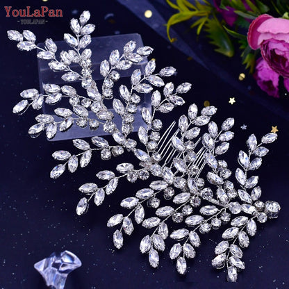 YouLaPan HP438 Shiny Bridal Headdress Luxury Wedding Headband Women Hair Accessories Queen Headpiece Party Banquet Headwear - Orchid Unique 