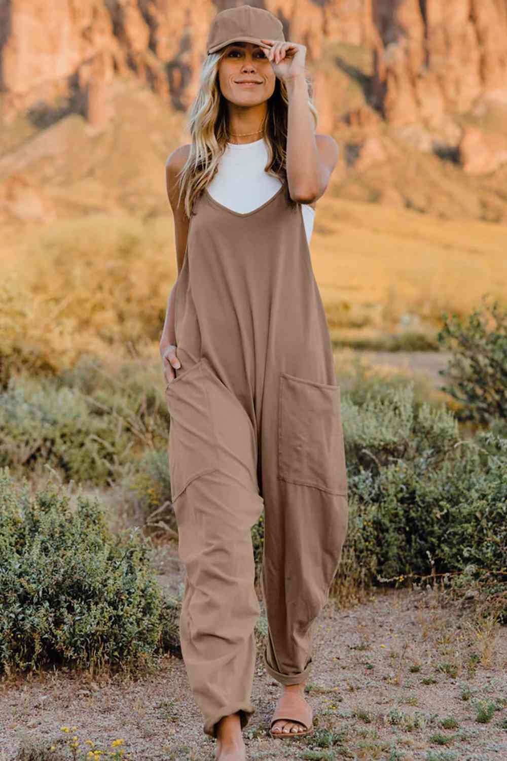 Double Take  V-Neck Sleeveless Jumpsuit with Pocket Orchid Unique 