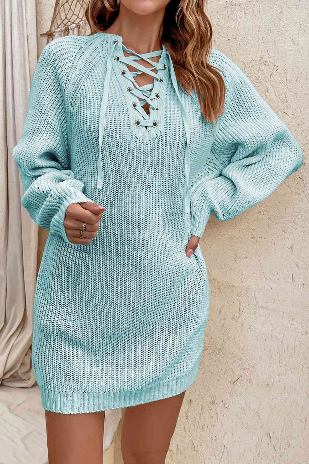 Lace-Up Mini Sweater Dress Orchid Unique 