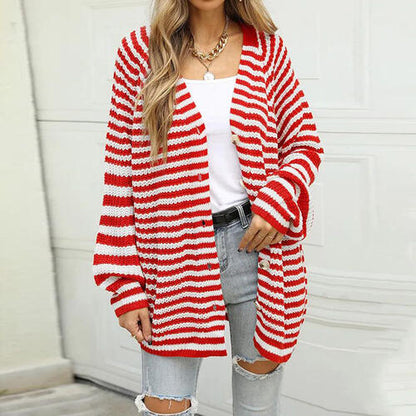 Striped Button Down Long Sleeve Cardigan