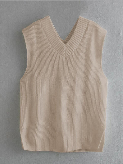 Ribbed V-Neck Sleeveless Sweater Vest Orchid Unique 