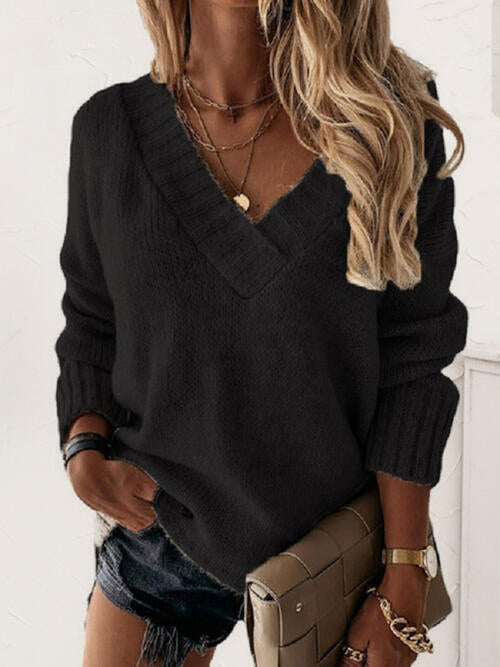 V-Neck Long Sleeve Knit Top Orchid Unique 