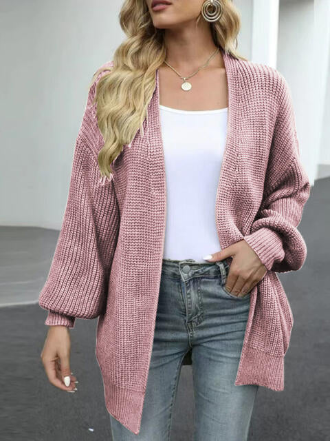 Drop Shoulder Balloon Sleeve Cardigan Orchid Unique 